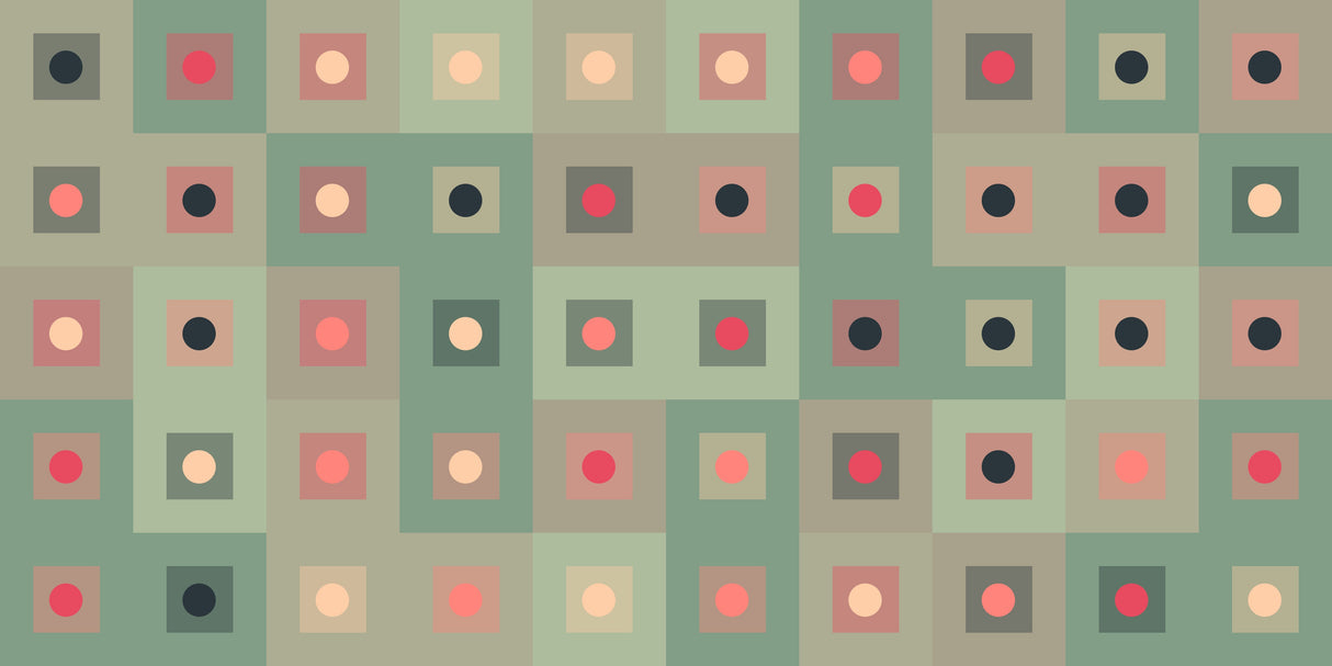 Modern geometric wallpaper design file showing circles and squares pattern in sage and coral tones