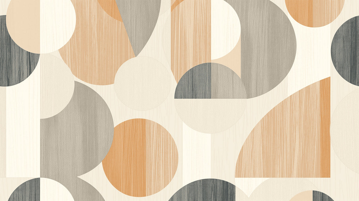 Geometric circle pattern wallpaper creating depth in a modern home office space