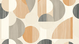 Geometric circle pattern wallpaper creating depth in a modern home office space