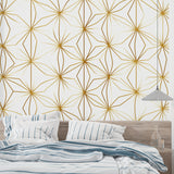 Modern gold geometric pattern in hallway showing full wall application