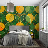 Modern geometric wallpaper showcased in a trendy home entrance