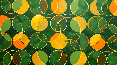 Design file showing detailed pattern of green and orange geometric circles