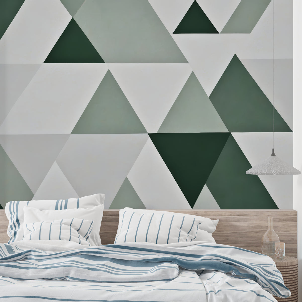 Modern triangle wallpaper making statement in bedroom design