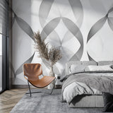 Grey abstract wall mural creating depth in a modern office space