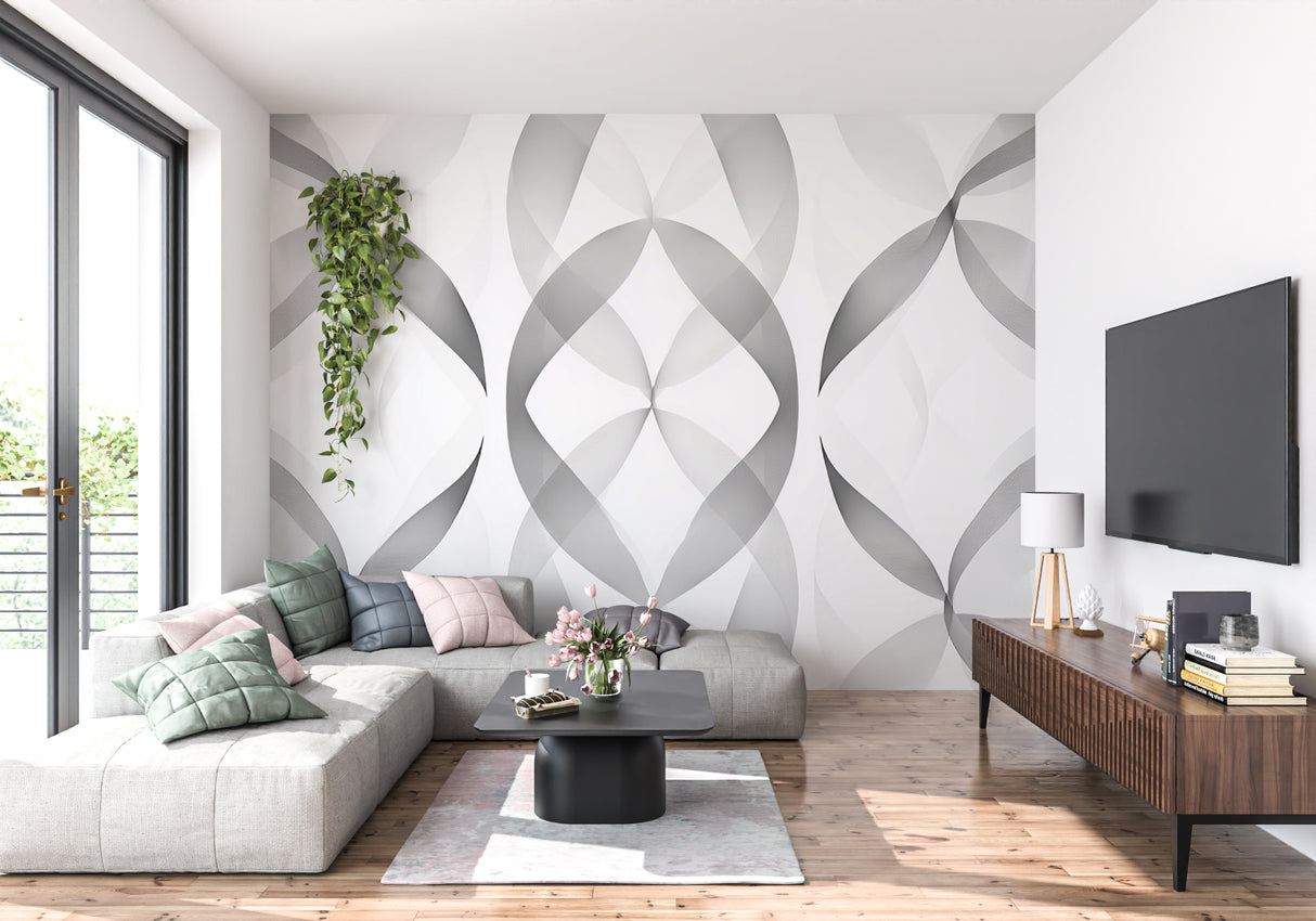 Geometric pattern wallpaper adding style to a contemporary bedroom