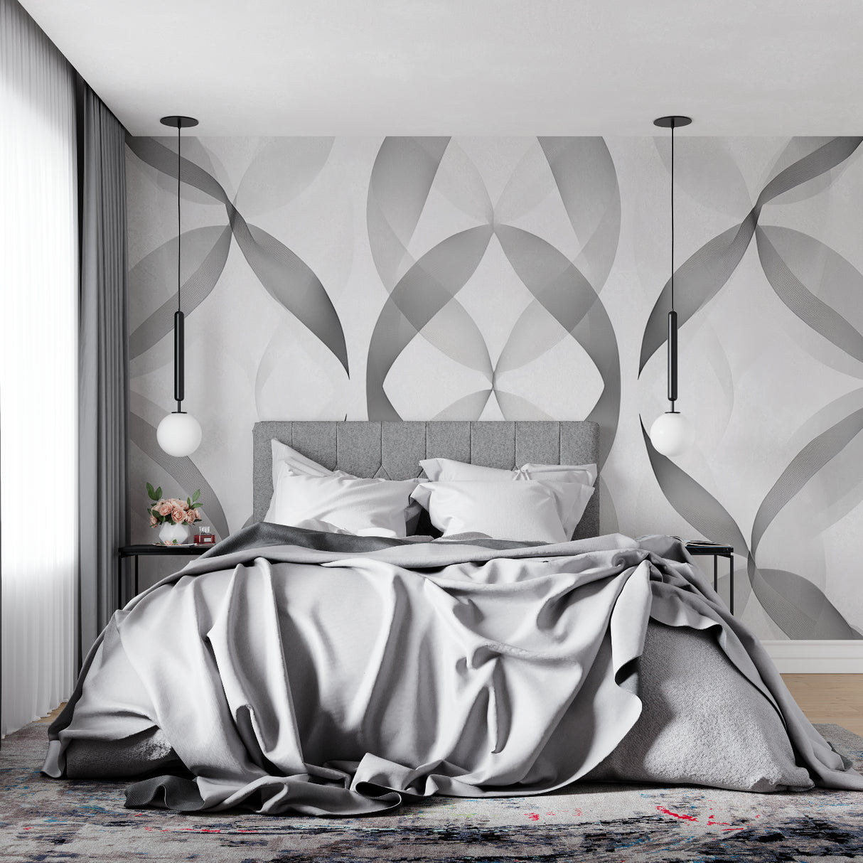Abstract geometric wallpaper making a statement in an entrance hall