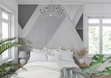 Contemporary geometric pattern in master bedroom with grey and white tones
