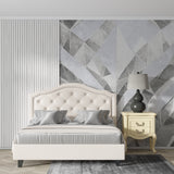 Modern geometric pattern wallpaper making statement in dining room