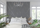 Grey diamond pattern wallpaper in home office showing clean lines and modern style
