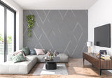 Contemporary grey geometric pattern displayed in a minimalist bedroom setting