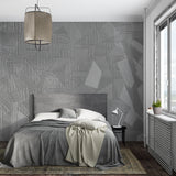 Minimalist hallway showcasing grey geometric wallpaper with clean lines
