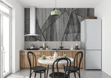 Grey geometric wall mural in contemporary office space with clean desk setup