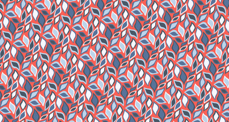 Red and blue geometric leaf pattern wallpaper design file showing detailed pattern layout