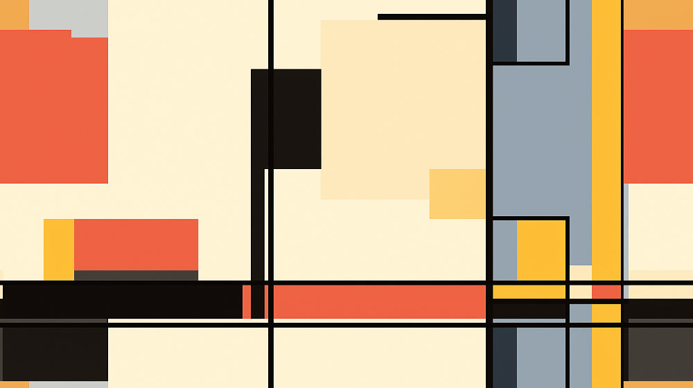Geometric abstract wallpaper design file showing complete Mondrian-style pattern with vibrant colors