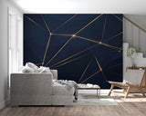 Hotel lobby style entrance with modern geometric navy and gold wall design