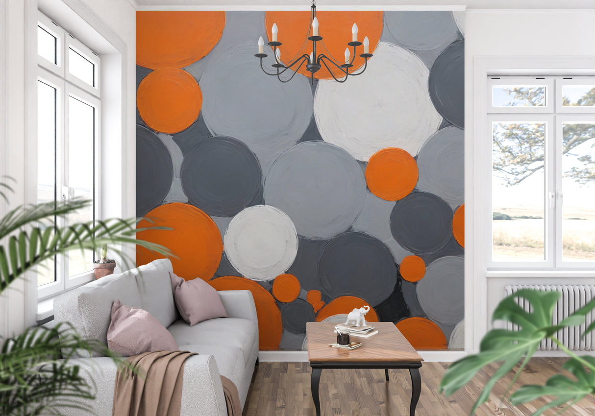 Modern geometric wallpaper installation in contemporary hallway