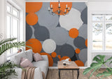 Modern geometric wallpaper installation in contemporary hallway