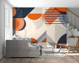 Orange and navy geometric pattern making a statement in an urban dining room