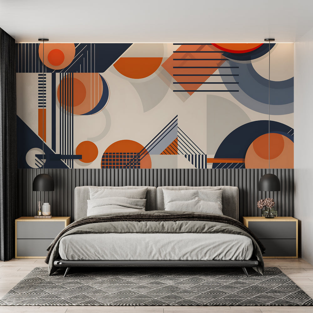 Modern abstract wallpaper transforming a creative workspace with geometric shapes
