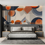 Modern abstract wallpaper transforming a creative workspace with geometric shapes