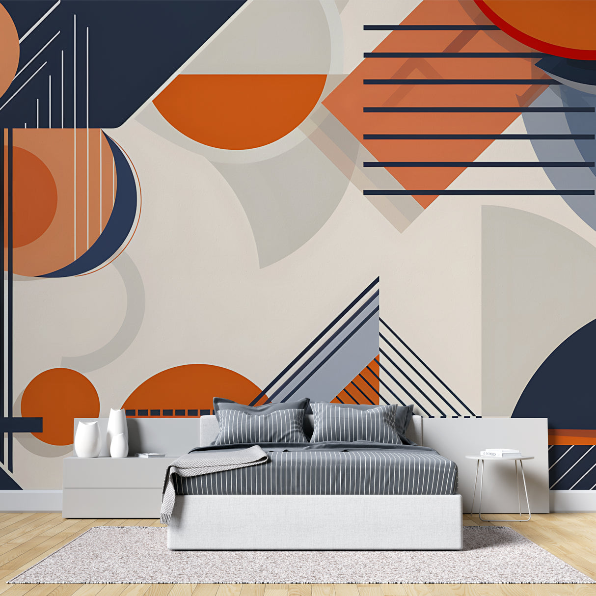 Geometric wall design adding depth to a modern hallway with clean lines