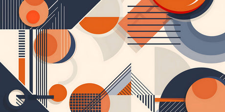 High-resolution design file showing orange and navy geometric pattern with dynamic shapes