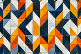 Design file of orange and navy geometric pattern showing intricate triangle details