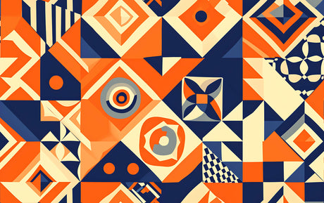 Geometric pattern design file showing intricate orange and navy shapes with beige transitions