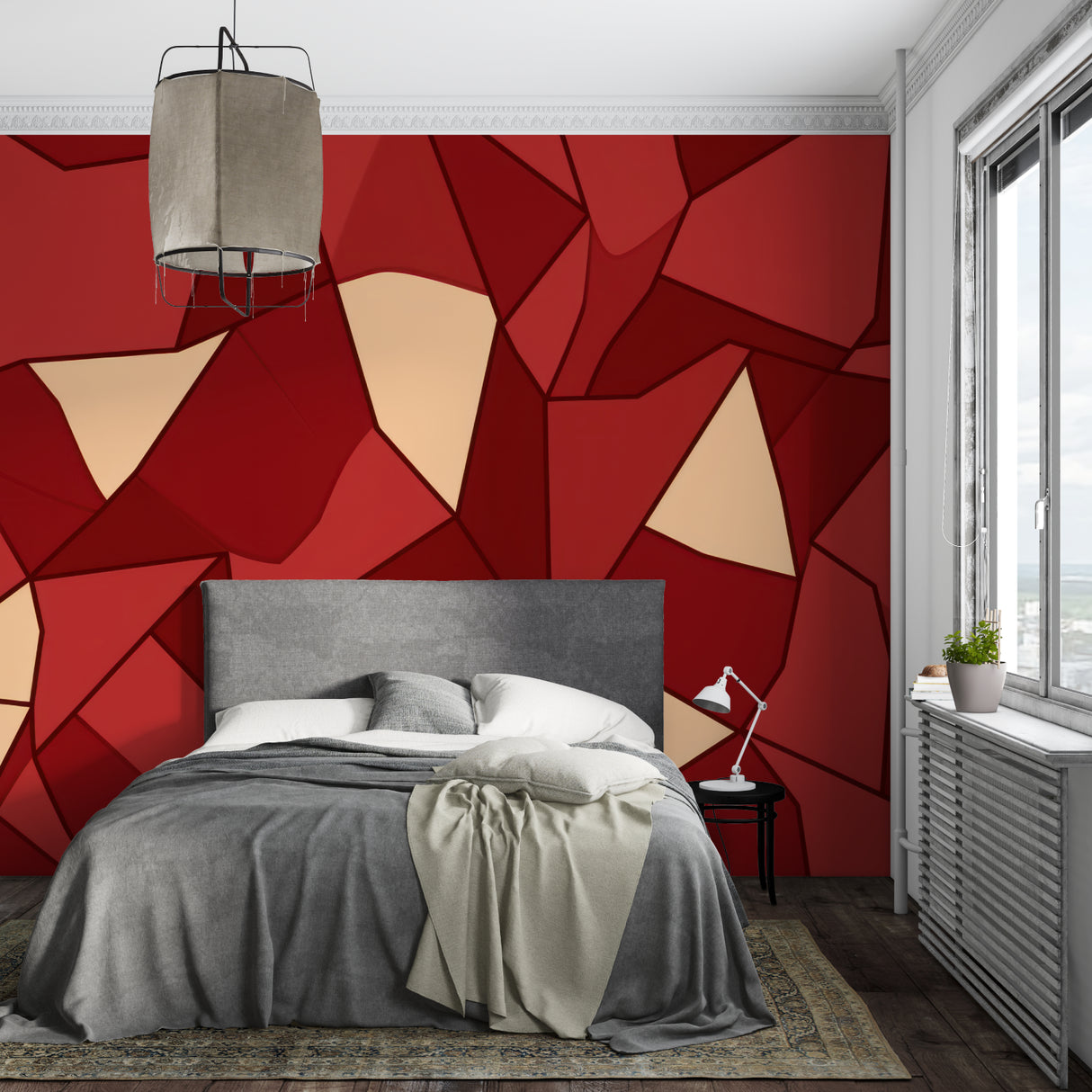 Geometric pattern wallpaper showcased in a stylish entrance hallway