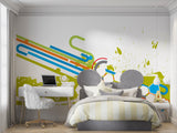 Geometric sports wallpaper creating energetic atmosphere in gaming room with modern furniture