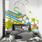Contemporary hexagon sports wallpaper installed in home gym showing vibrant pattern
