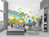 Hexagon pattern sports wallpaper bringing energy to recreation room setting