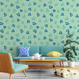 Modern home office featuring a Geometric Triangle Pattern Wallpaper in mint green, creating a fresh and inspiring workspace