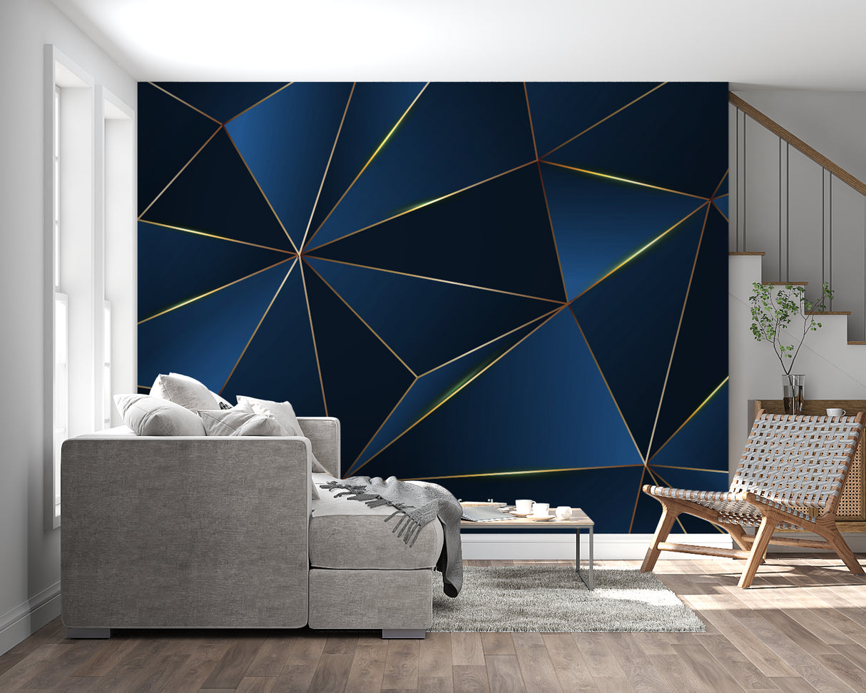 Geometric pattern wallpaper creating depth in modern dining room