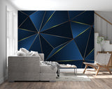 Geometric pattern wallpaper creating depth in modern dining room