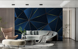 Navy and gold geometric wallpaper adding luxury to entryway