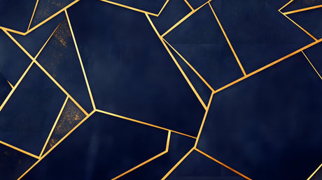 Design file showing detailed geometric pattern with navy blue background and gold angular lines