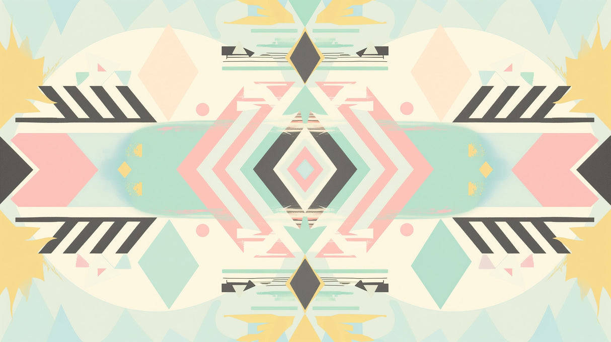 Pastel geometric wallpaper design file showing detailed Art Deco pattern with mint green and pink tones