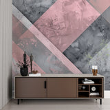 Pink abstract wall mural bringing style to minimal bedroom space