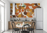 Mid-century modern wallpaper with circles in cozy bedroom setting