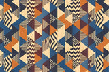 Design file showing detailed geometric pattern with retro-inspired shapes in blue and orange