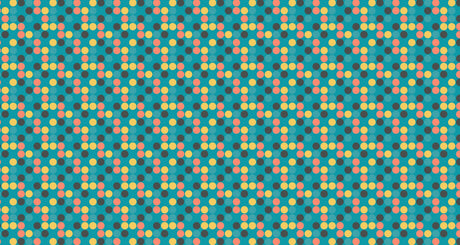 Retro polka dot pattern design file showing detailed coral, yellow and charcoal dots on turquoise background