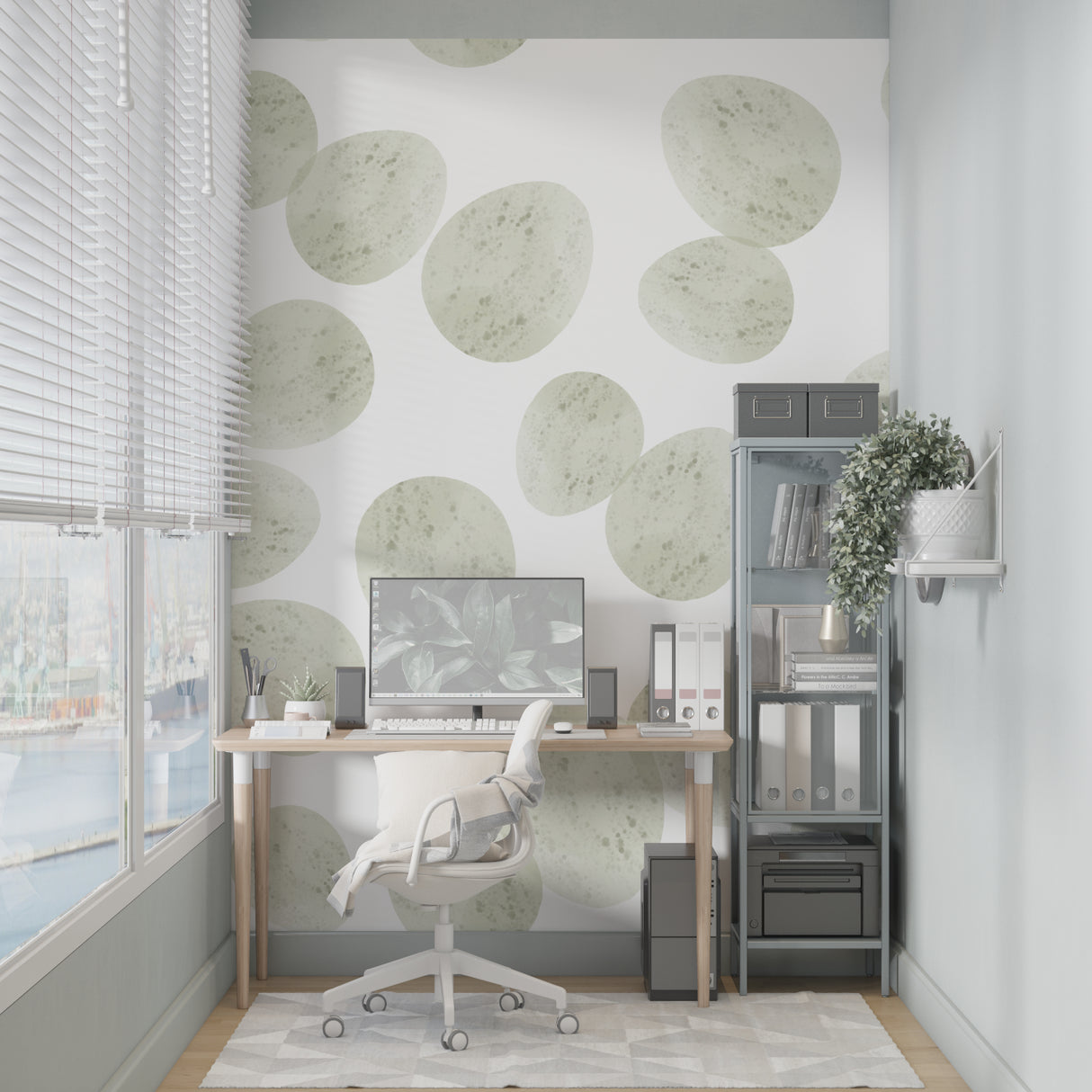 Circle pattern mural making a statement in a contemporary hallway