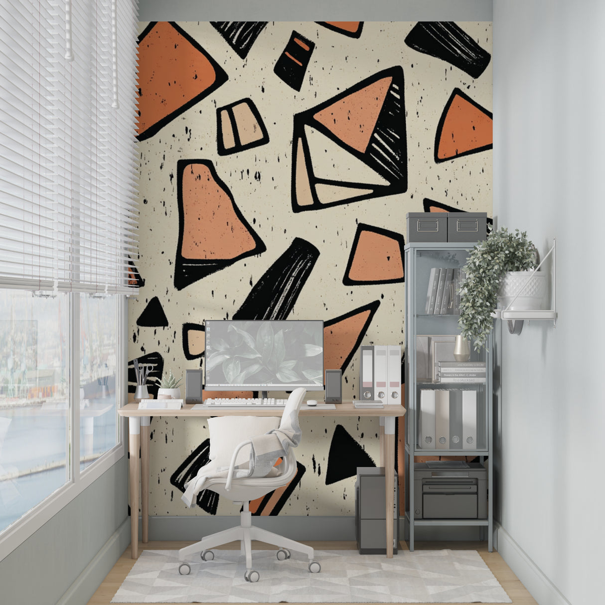 Terracotta and black geometric pattern in hallway setting