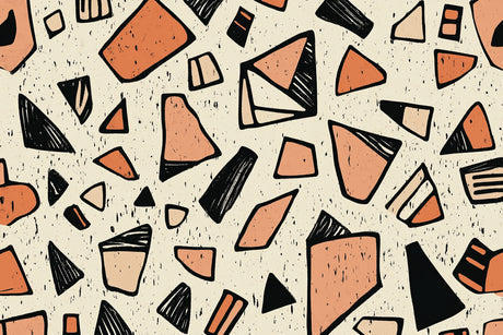 Design file of geometric abstract pattern showing terracotta shapes on beige background
