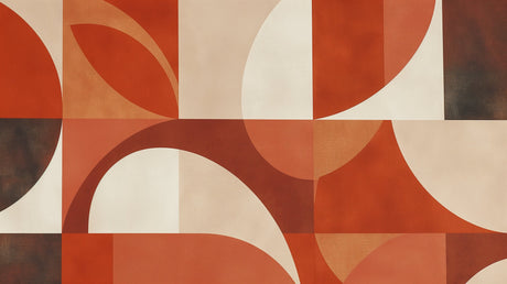 Art deco geometric wall mural in dining room with warm lighting