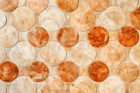 Terracotta circular mosaic design file showing intricate pattern detail and natural texture