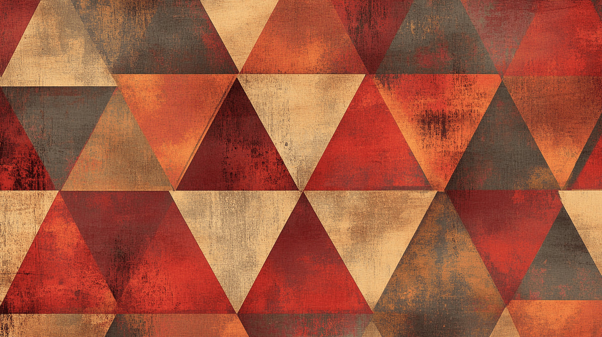 Design file showing detailed red and gold geometric triangle pattern with vintage texture effect