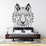 Geometric Wolf Line Art Wallpaper creating a stunning focal point in a minimal modern living room setting