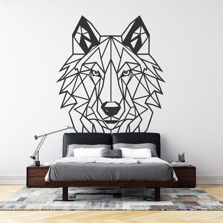 Geometric Wolf Line Art Wallpaper creating a stunning focal point in a minimal modern living room setting